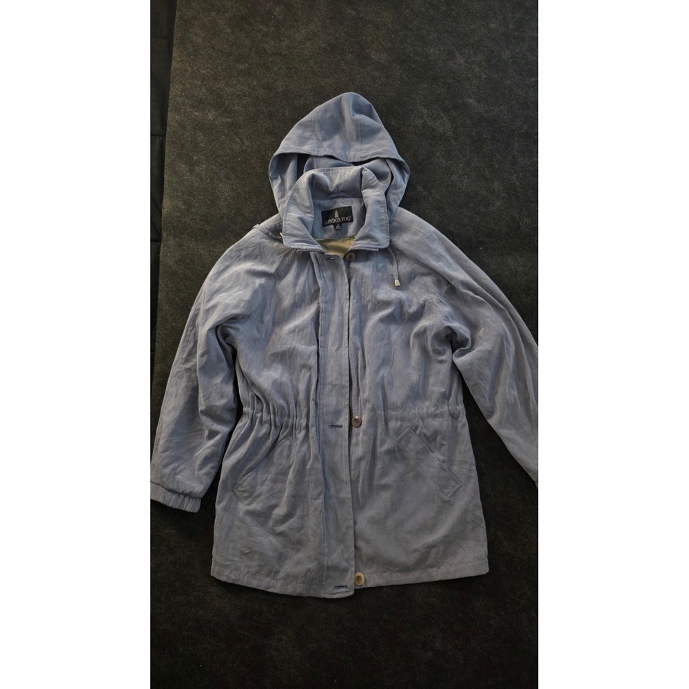 London Fog Womens Medium Blue Hooded Parka Jacket Water Repellent Microfiber